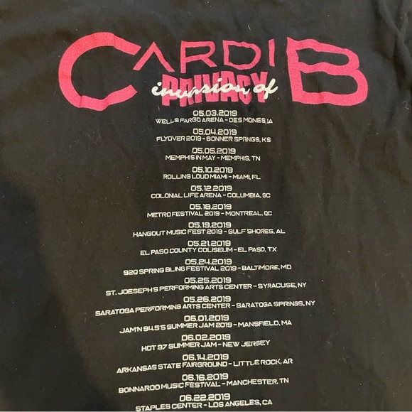 Cardi B Invasion of Privacy Tour T-Shirt Women’s Medium 2019 Black Dates on Back - Picture 6 of 9